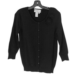 Joseph A Cardigan Women’s M Medium Black Button Up Down Knit Sweater Top Shirt